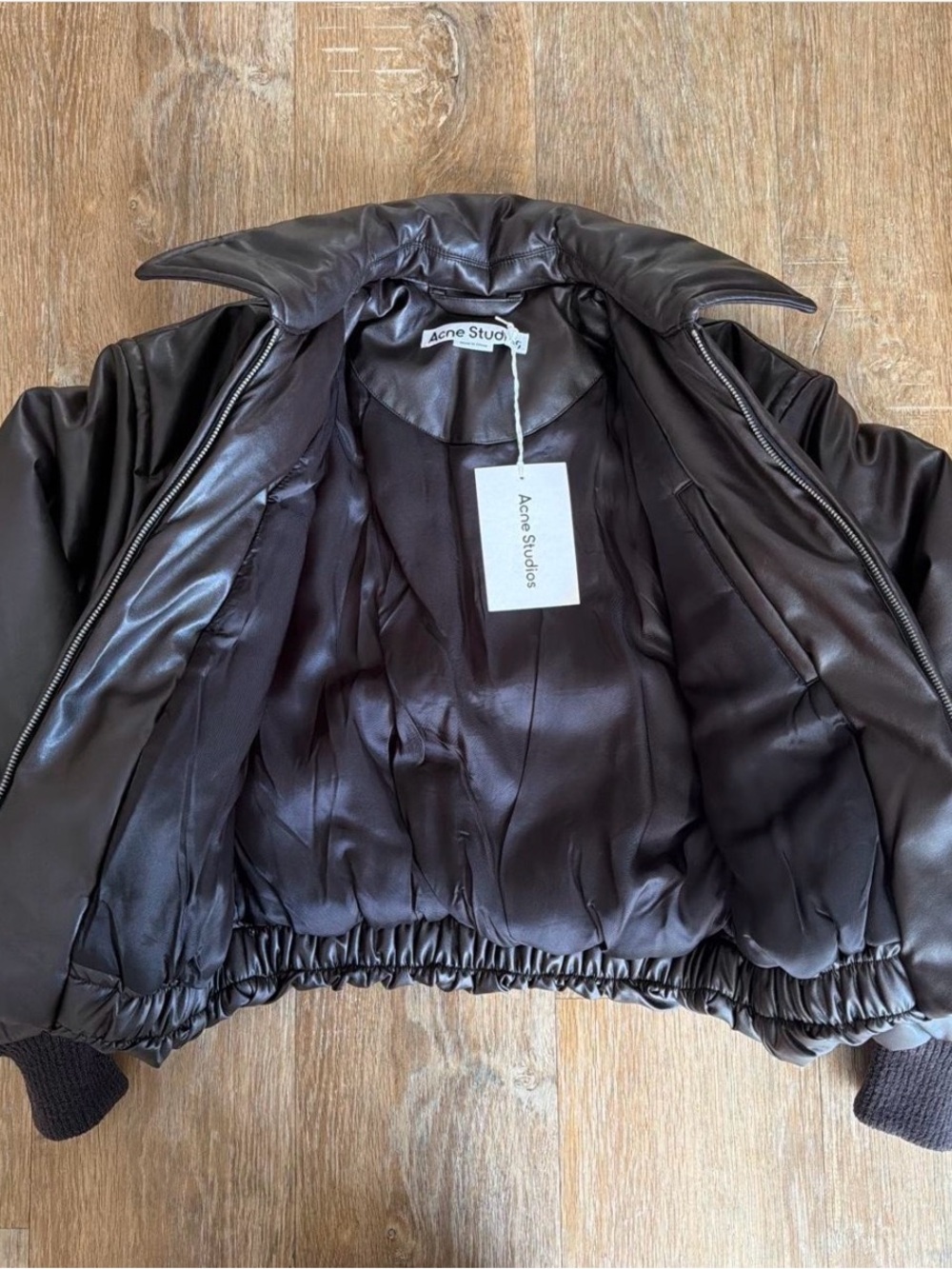 Acne Studios Dark Brown Puffer Leather Jacket - Picture 2 of 8